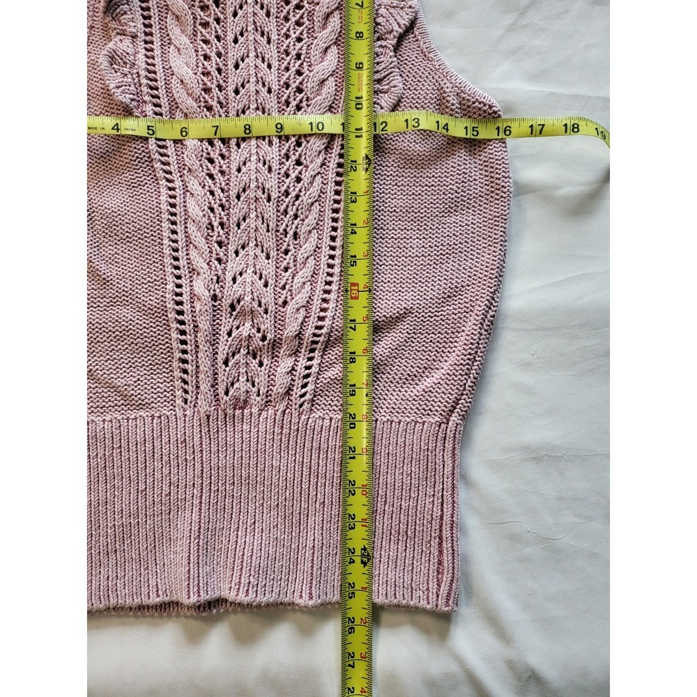 White House Black Market Pink Cable Knit Ruffle Mock Neck Sweater Vest Top M - Picture 5 of 7